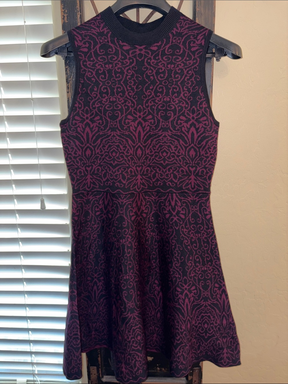 Xhilaration Black and Plum Patterned Sleeveless Fit-and-Flare Dress